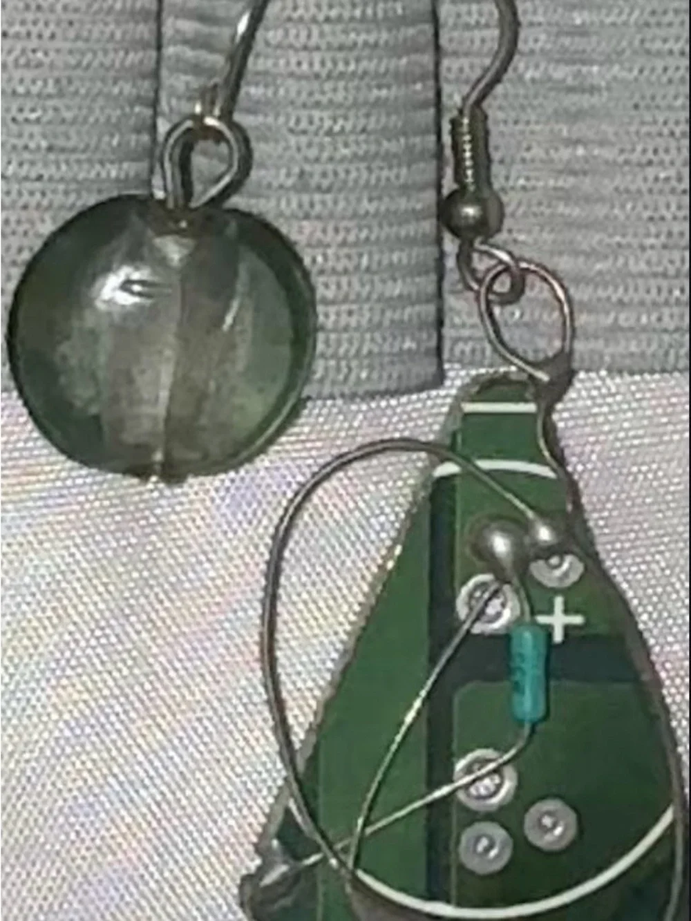 Green Circuit Board Teardrop and sea green Vintage married earrings - Unbranded